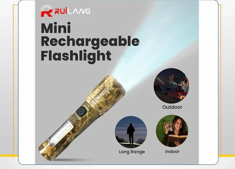 RUILANG RL-603 Mini Rechargeable Flashlight with COB Side Light & Carry Case