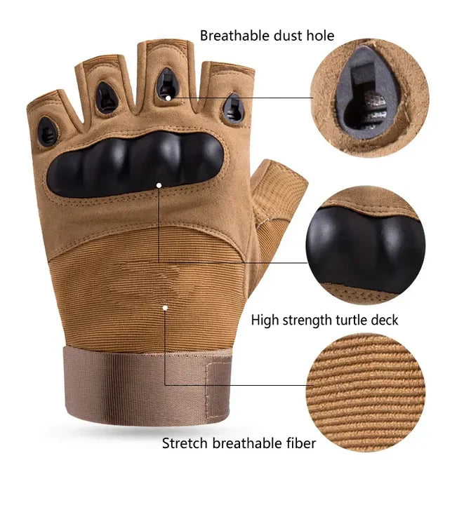 Airsoft Tactical Half Gloves - Tactical High Quality Men Carbon Protect Shell Half Finger Gloves