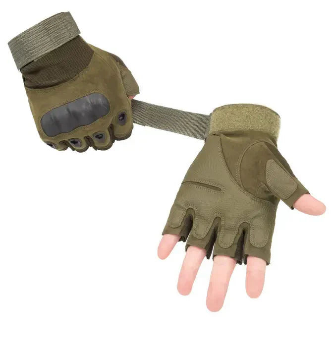 Airsoft Tactical Half Gloves - Tactical High Quality Men Carbon Protect Shell Half Finger Gloves