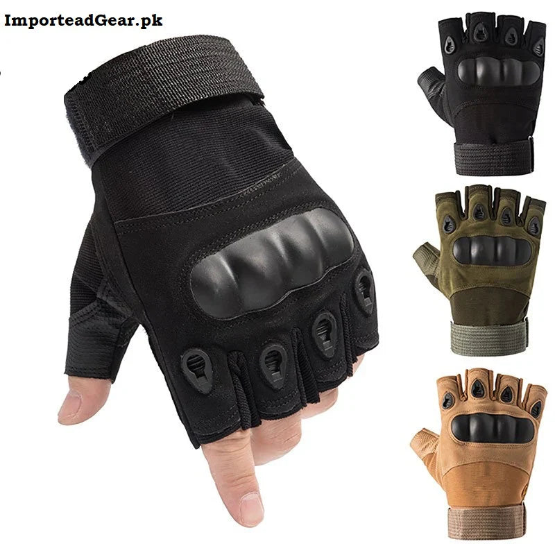 Airsoft Tactical Half Gloves - Tactical High Quality Men Carbon Protect Shell Half Finger Gloves