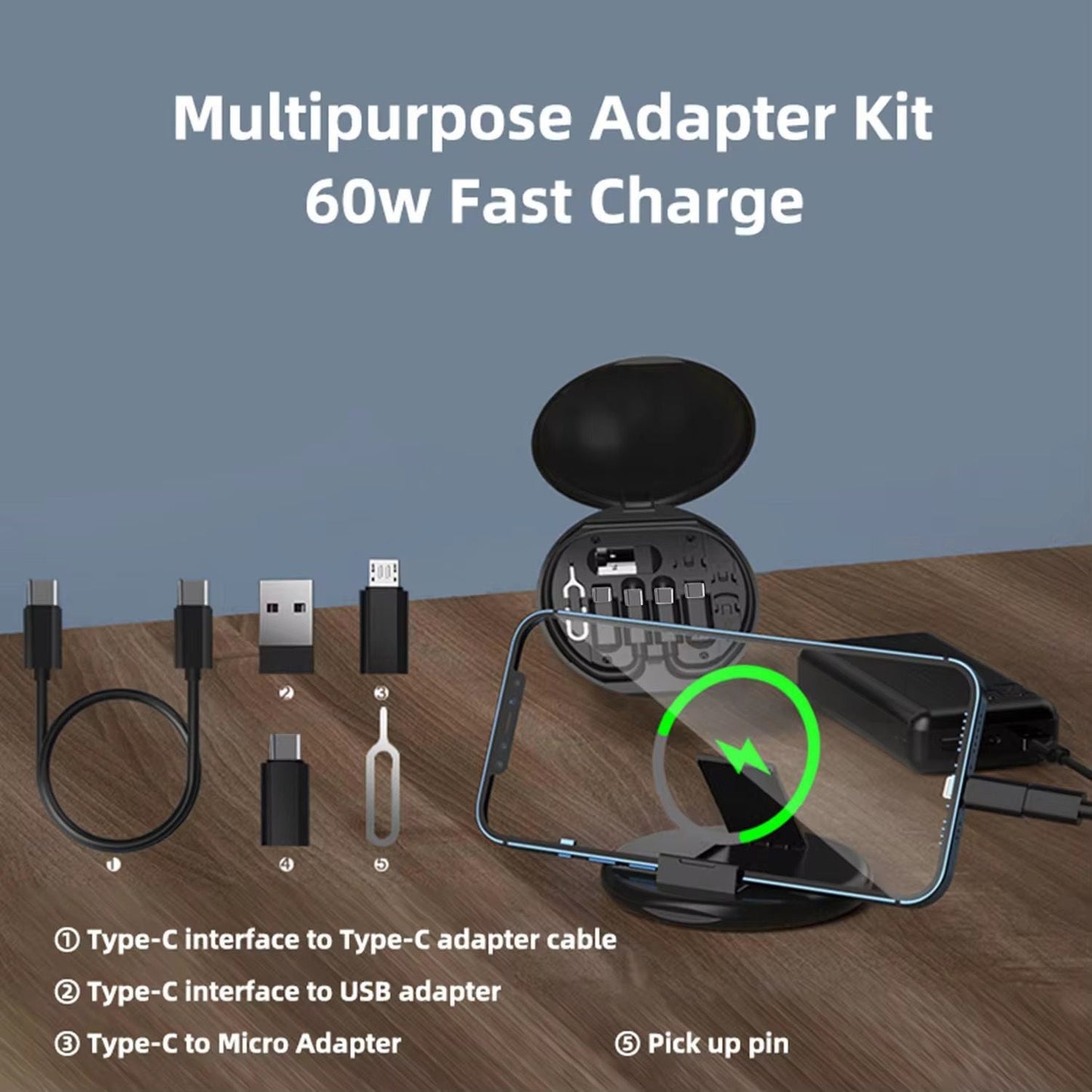 Multifunctional Data Cable Set 60w Fast Charging Cable For Android & IPhone